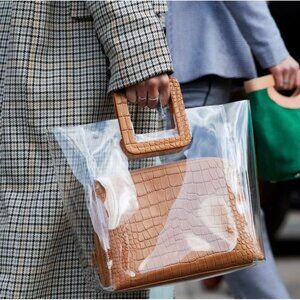 Staud | Shirley Bag | Tan/Faux croc | PVC Handle Bag Clear